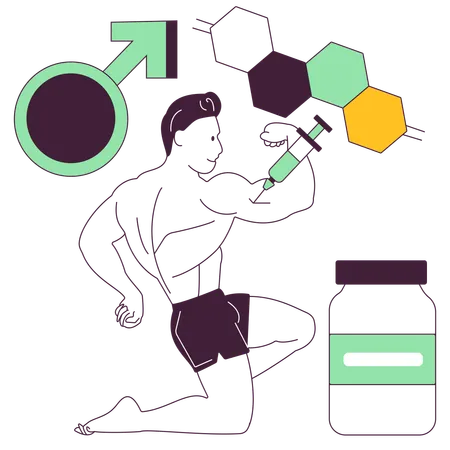 Boy taking steroids for bodybuilding  Illustration