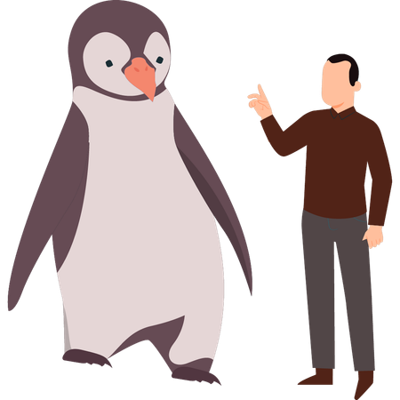 Boy talking with penguin  イラスト