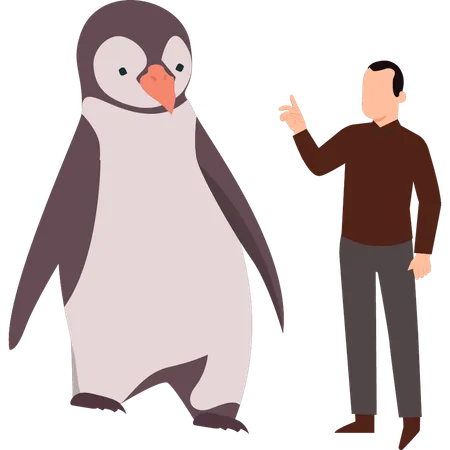 Boy talking with penguin  イラスト