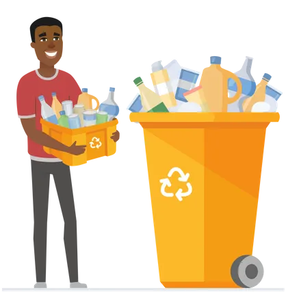 Boy throwing plastic waste for recycling  Illustration