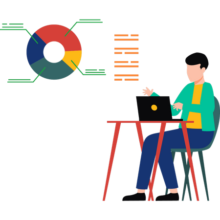 Boy using laptop to analyse data  イラスト