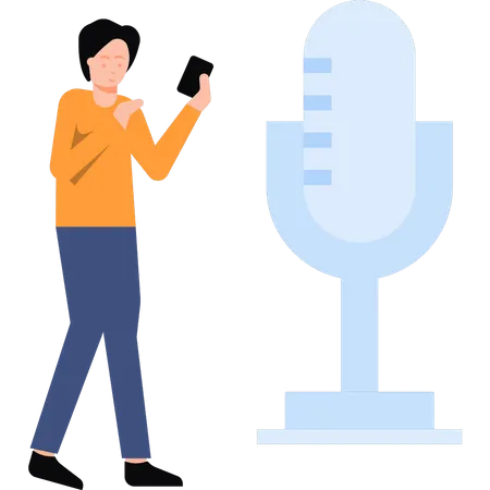 Boy using mobile voice recorder  Illustration