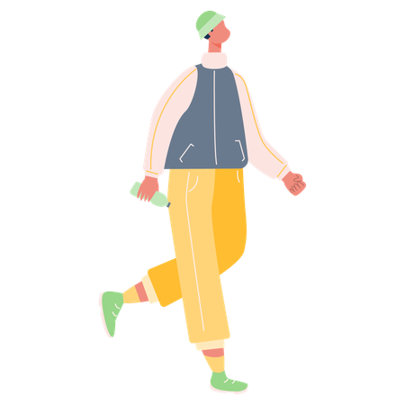 Boy walking with water bottle  Illustration