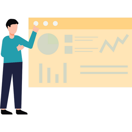 Boy watching chart graph presentation  イラスト