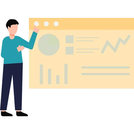 Boy watching chart graph presentation  イラスト