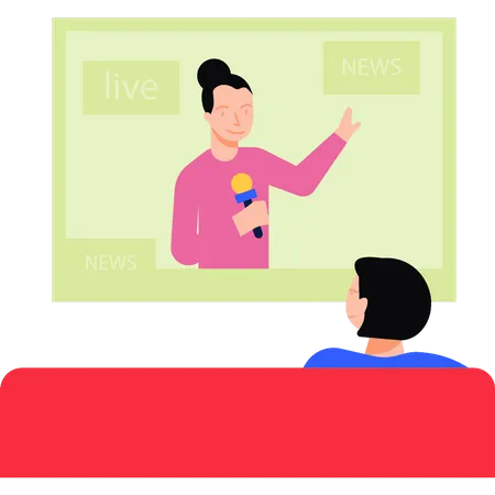 Boy watching live news  Illustration