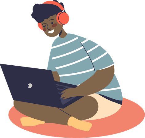 Boy watching movie on laptop  Illustration