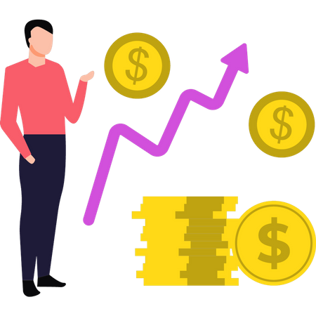 Boy watching the dollar graph grow  Illustration