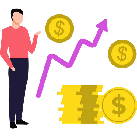 Boy watching the dollar graph grow  Illustration