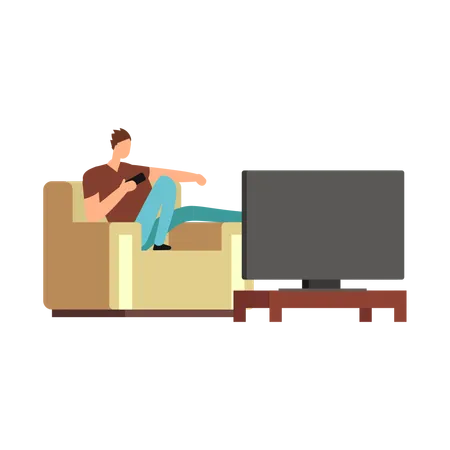 Boy watching tv at home  Illustration