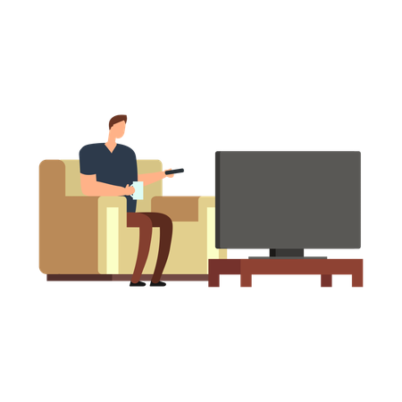 Boy watching tv at home  Illustration