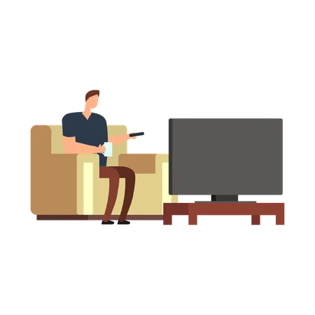 Boy watching tv at home  Illustration