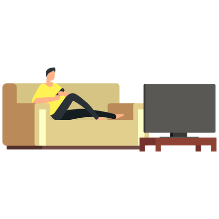 Boy watching tv at home  Illustration