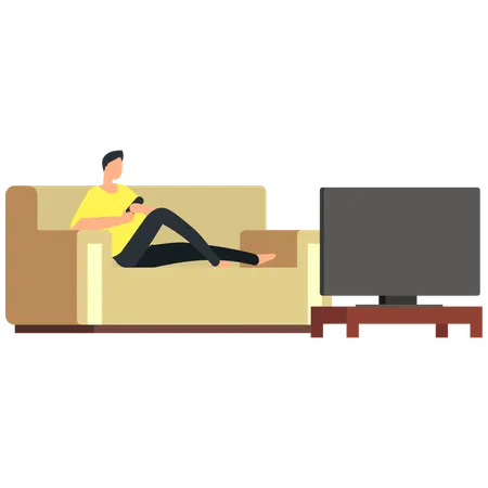 Boy watching tv at home  Illustration