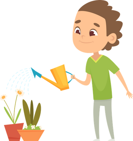 Boy watering plants  Illustration