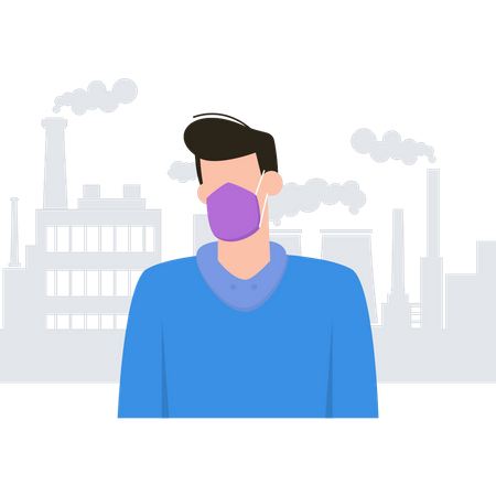 Boy wearing a mask avoids air pollution  イラスト