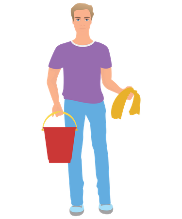 Boy with bucket and cloth  Illustration