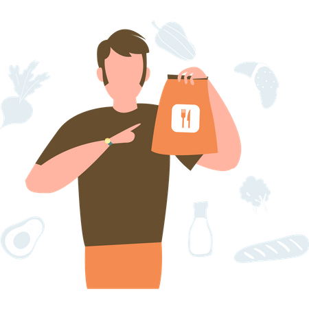 Boy with food parcel  Illustration