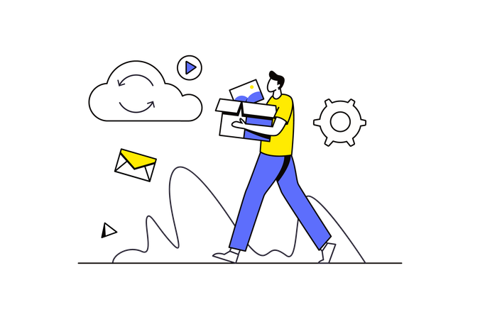 Boy working on cloud storage  Illustration