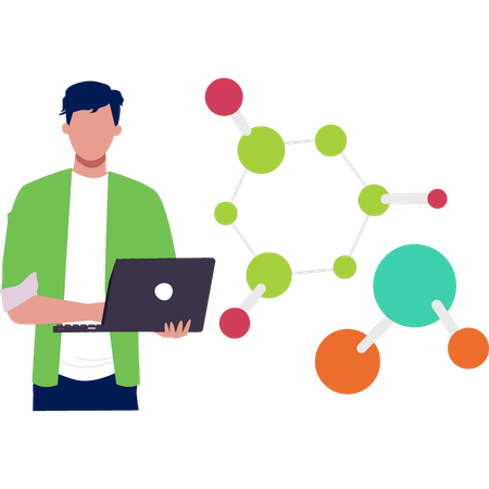 Boy working structure molecules  Illustration