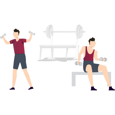 Boys exercising with dumbbells  イラスト