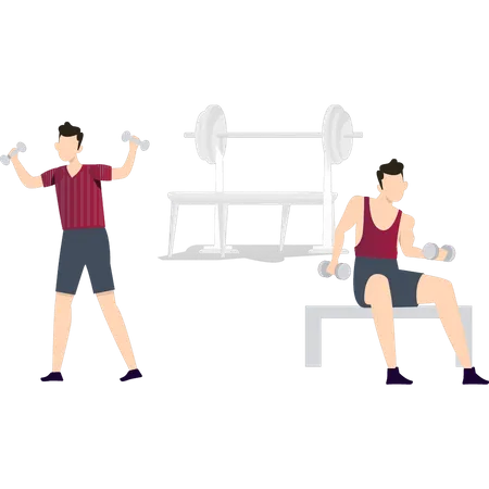 Boys exercising with dumbbells  イラスト