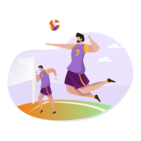 Boys playing volleyball  Illustration