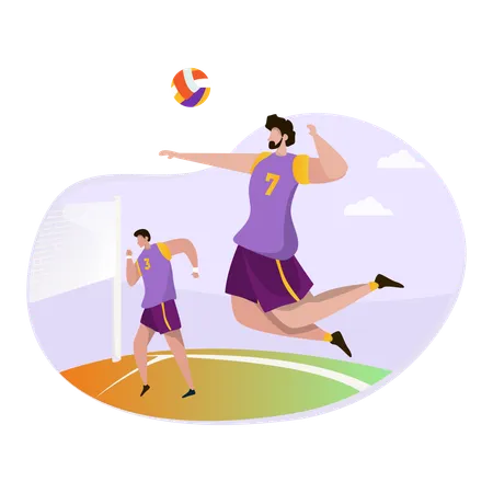 Boys playing volleyball  Illustration