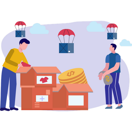 Boys Sending Donations  Illustration