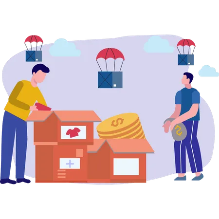 Boys Sending Donations  Illustration