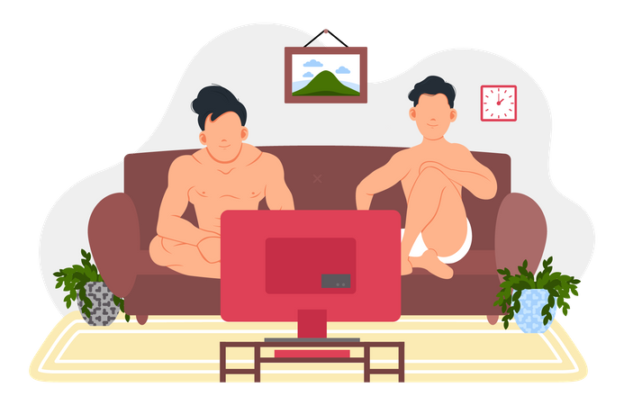 Boys watching TV  Illustration