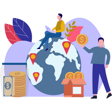 Boys Working For Global Donations  Illustration