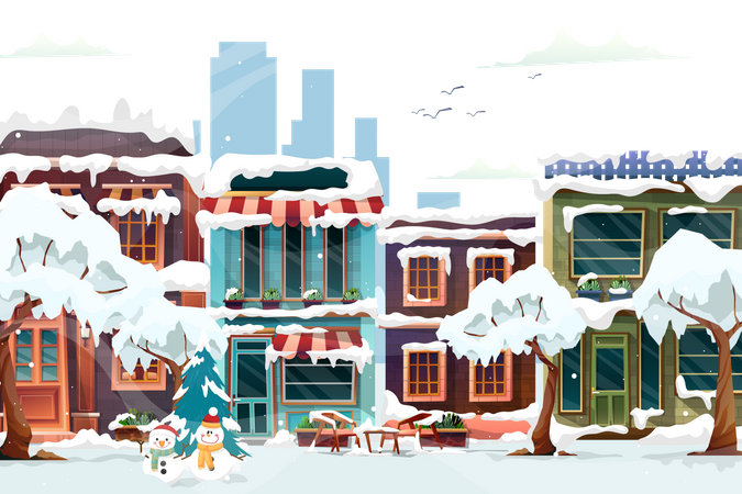 Buildings in snowy  イラスト