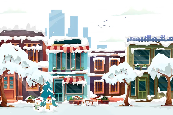 Buildings in snowy  イラスト