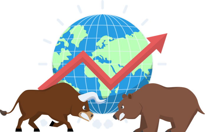 Bullish and bearish fight  Illustration