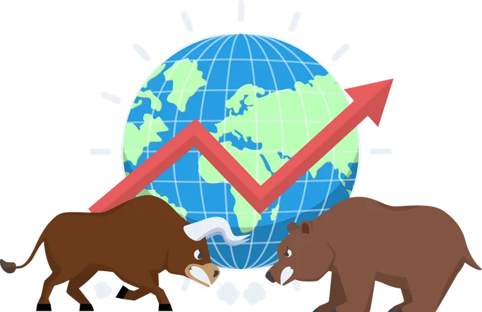 Bullish and bearish fight  Illustration