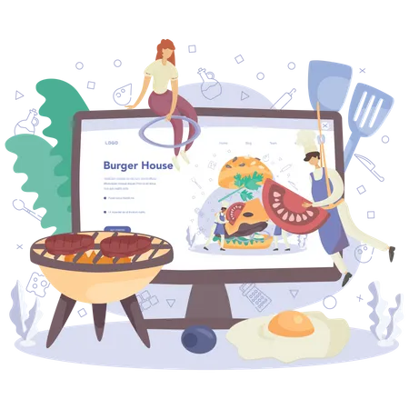 Burger house online service  Illustration