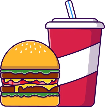 Burger with Soda and Ice  Illustration