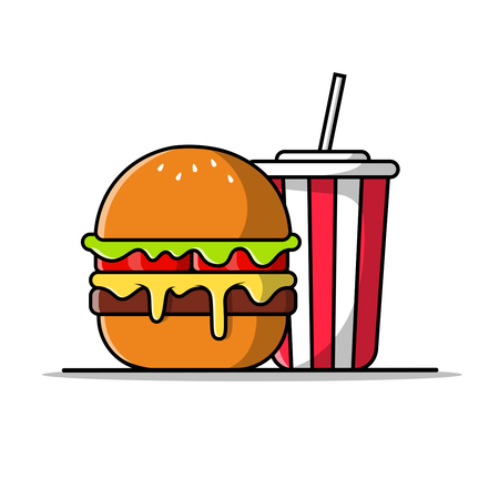 Burger With Soda Cup With Straw  Illustration