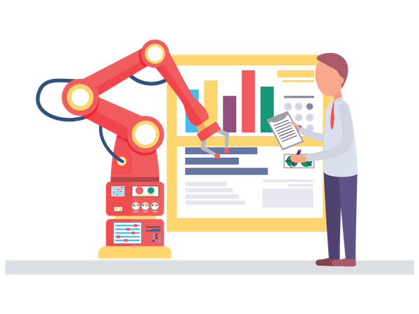 Business analysis with robot  Illustration