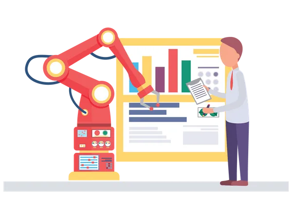 Business analysis with robot  Illustration