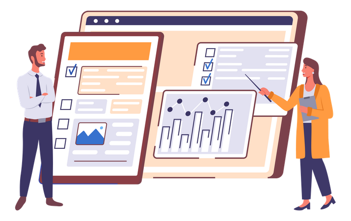 Business analytics team monitoring financial reports  Illustration