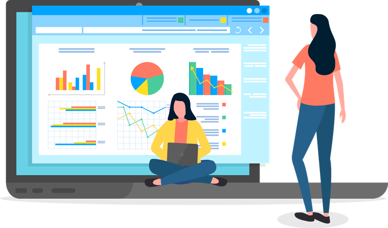 Business consultant consulting the business statistics  Illustration