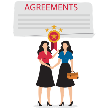 Business partners shaking hands after business deal signed  Illustration