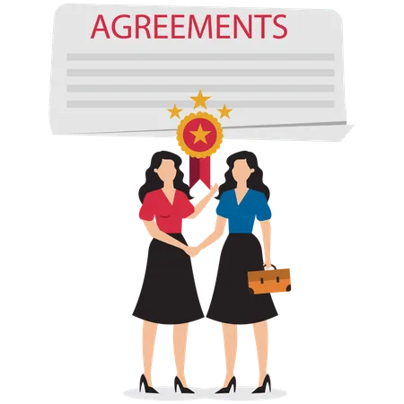 Business partners shaking hands after business deal signed  Illustration