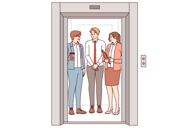 Business people ride in elevator together going up to another department of corporation  Illustration