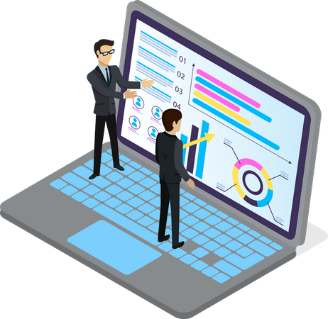 Business professionals creating presentation with charts  イラスト