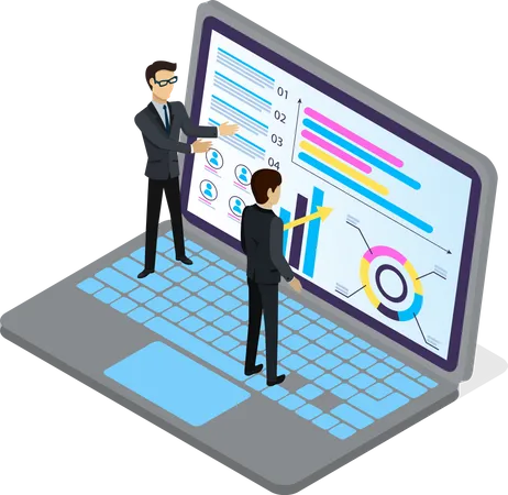 Business professionals creating presentation with charts  イラスト