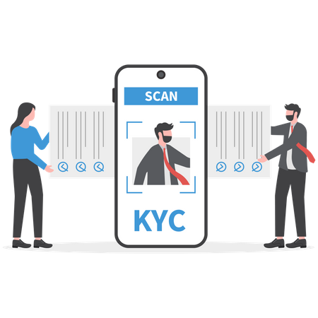 Business professionals verifying KYC  イラスト