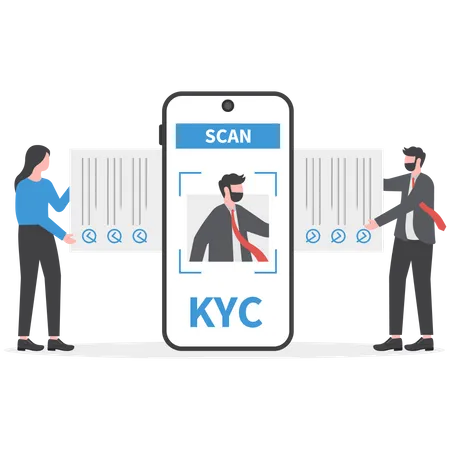 Business professionals verifying KYC  イラスト